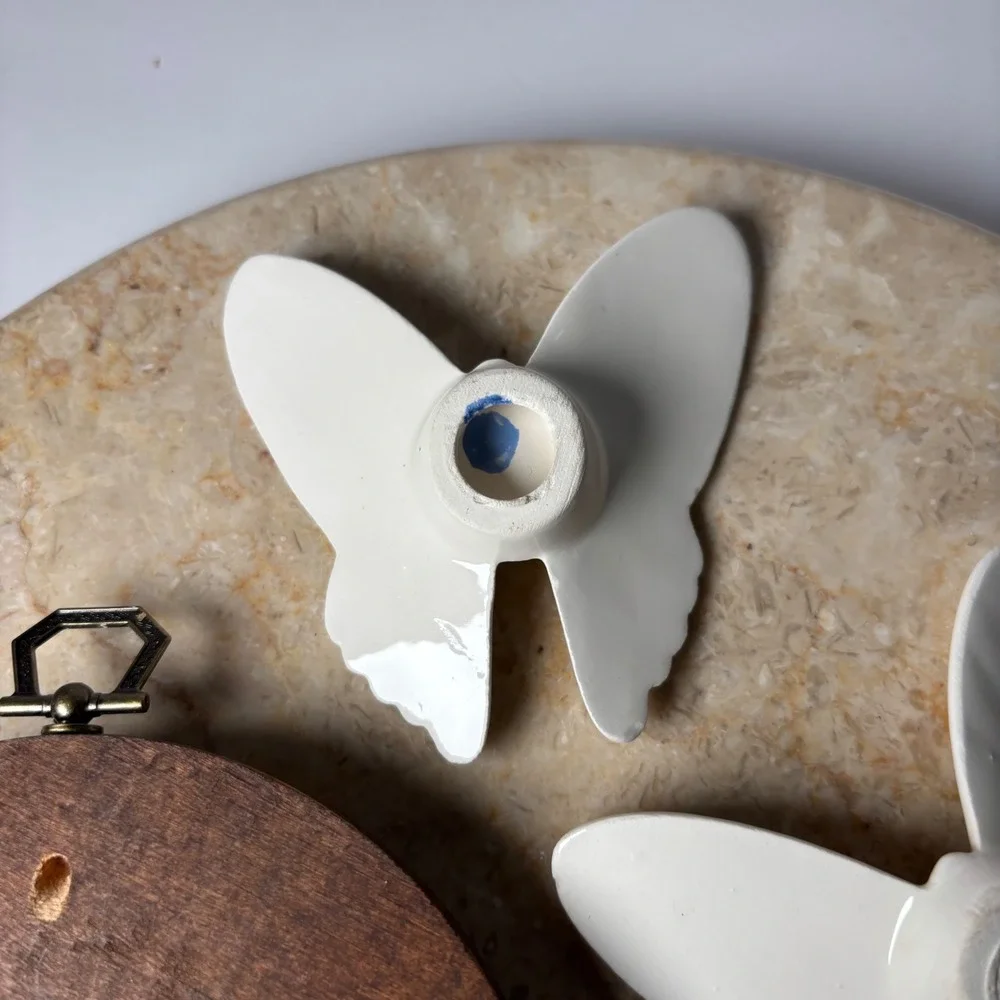 VTG Homco Ceramic Butterfly & Rose Wall Decor Set 4pc White Pink Shabby Chic